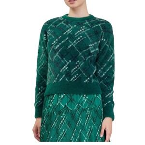 Current Air  Emerald Green Argyle Sweater Fuzzy Knit Pullover Crewneck Women.